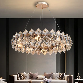 Модерна кристален полилей за всекидневната, кръгла лампа, правоъгълна лампа за дома, трапезария с опушен хрустальным светлина