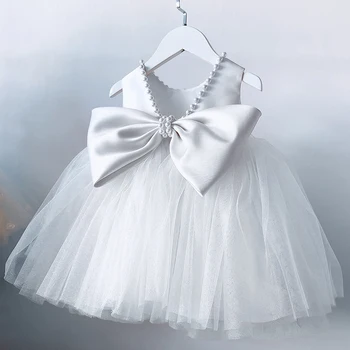 Рокля за момиченца от 1 до 5 години, бяло фатиновое рокля с голям лък Кръщенета, рожден Ден, сватба парти, бални рокли, рокли