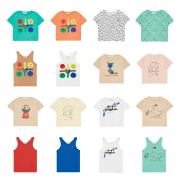 Детска тениска Ins Style 2023, пролетно новост серия WH, лятна памучен дишаща тениска с къс ръкав и принтом За момчета и Момичета