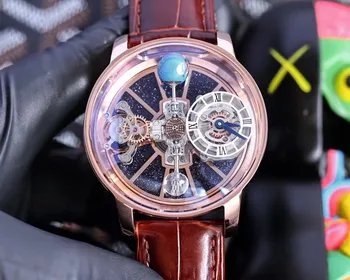 Хип-хоп мъжки кварцов часовник EPIC ХРОНО Map, брилянт инкрустация, ръчен часовник от естествена кожа, часовници Universe Fix Sky Moon Tourbillon