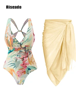 Riseado, женски бански костюм с пола, бански с флорални принтом, дамски плажни дрехи, бански, бански с дълбоко деколте за жени, баня костюм