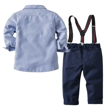Комплект дрехи от 2 теми за момчета, детски костюм на ивици от 2 до 7 години, 2019 есенна риза с дълъг ръкав, детски панталони на подтяжках 