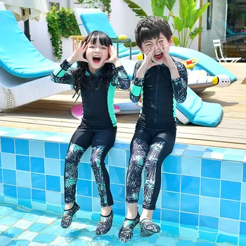 Детски бански-рашгард за момичета и момчета, яке с дълъг ръкав и цип отпред, панталони, шорти, обикновен спортен костюм, водолазен костюм за сърф, костюм за гмуркане