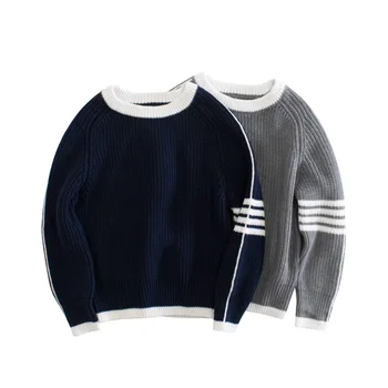 Марка детски дрехи 2023, есен-зима, Нови детски пуловери, всекидневни вязаный пуловер с дълъг ръкав на райе за момчета, потници, жилетки
