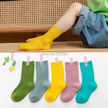 детски обикновена модни чорапи за момичета, памучни чорапи за малки момчета, пролетни детски дишащи баскетболни чорапи в ярки цветове за момчета
