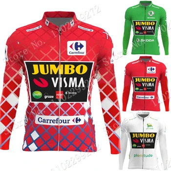 Jumbo Visma 2022 Велосипедна майк Spain Tour с дълъг ръкав, червено-зелено зимни дрехи, ризи пътят на велосипеди, велосипедни върхове, под формата на МТБ