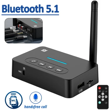 Bluetooth Приемник Предавател 5.1 Стерео NFC AUX вход 3.5 мм жак RCA Микрофон, високоговорител телефон, безжичен музикален аудиоадаптер TF/USB към телевизора,