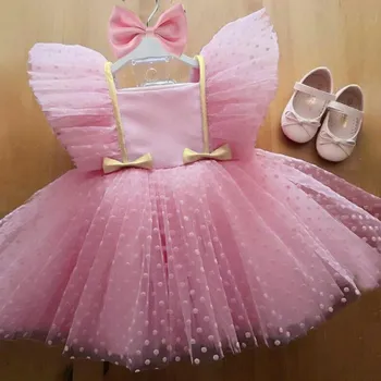 Дрехи за малките момичета, 1-5 години, Тюлевые принцесата Рокли на точки за рожден Ден, Пищни премяна за Кръщението на Бебета, Сватбена рокля за момичета