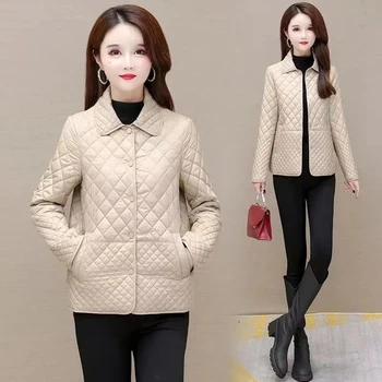 Лек памучен яке с джобове, дамски есенно-зимни памучен яке в доп клетка, къса и модерен корея однотонная яке