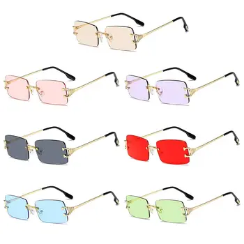 Нови модерни правоъгълни слънчеви очила в ретро стил, цветни очила без рамки, реколта прозрачни правоъгълни слънчеви очила за жени и мъже
