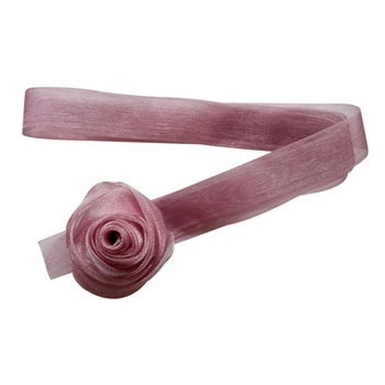 652F Сексуално просто Розово Колие-чокер с дълга, завързана панделка във формата на цвете, Роза, яка, веригата на ключицата, чокер, подарък за парти за жени