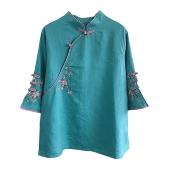 Новата есенна многоцветен дамски памучен бельо риза, блуза, китайски традиционен женски официален топ, костюм Ттан Ханфу