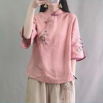 Новата есенна многоцветен дамски памучен бельо риза, блуза, китайски традиционен женски официален топ, костюм Ттан Ханфу