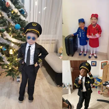 Авиационна форма, cosplay, костюми за Хелоуин за деца, пилот, стюардеса, самолет, дрехи за момчета и момичета, карнавальная облекло за ролеви игри
