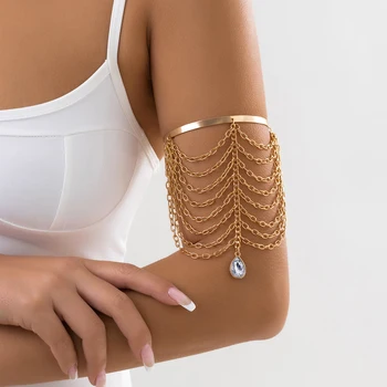 Многопластова верига с кристал окачване, Гривна за рамо, за жени, Модни Гривни-маншети с отворена ръка, 2023, Модни Бижута, Подаръци
