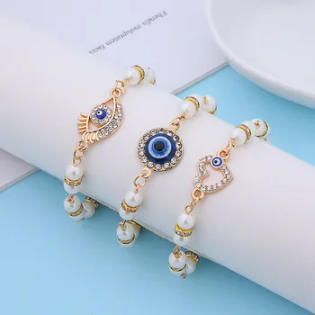 Корейската елегантност, Нова гривна Love Pearl Evil's Eye за жени, кръгъл циркон, beaded, мода декорация за двойка, подарък за приятели