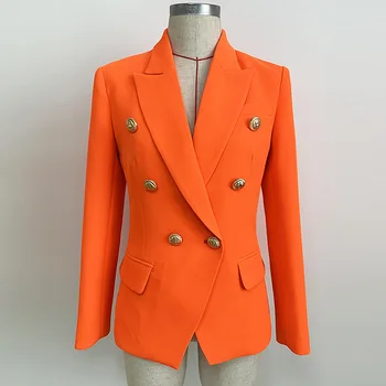 2020 Флуоресцентно оранжево Женски блейзър, Класически двубортный костюм копчета, Тънък Офис Женски сако с дълъг ръкав, яке за жени
