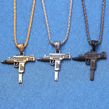 Готино готическа хип-хоп колие с отложено във формата на пистолет UZI Kolye Златен, черен, сребърен Цвят, мъжки верига в армия Стил, мъжки Колиета, Бижута