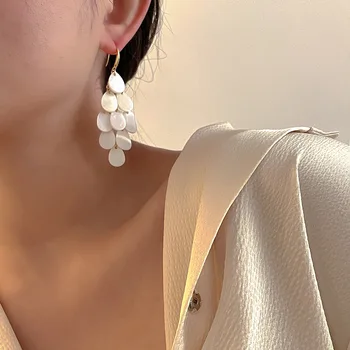 Корейската Мода Персонализирани дизайн Чувство капки вода под формата на миди Зашити обеци Женски тенденция обеци с пискюли обеци-куки
