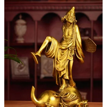 Медна статуя украса от чиста мед Джигун, усмиряющий дракон архат Буда, битови изделия, благоприятна усмивката на Буда, украса от тиква