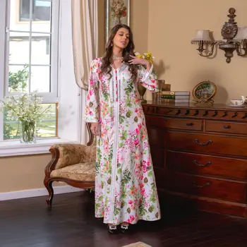 Пролет и лято 2023, Ново модерно луксозно рокля с дигитален печат и Диаманти, мюсюлманската рокля Рамадан Ейд Джеллаба, Дубай