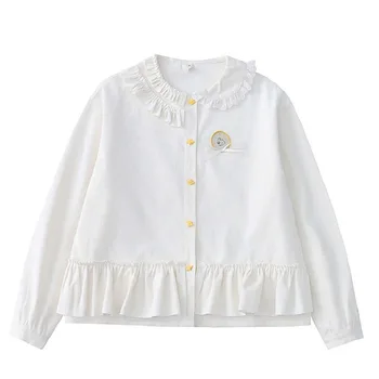 Пролетно новост Bebobsons, оригиналната нишевая дизайнерски дамски дрехи, бяла блуза, вельветовая женска риза в стил харадзюку с дълъг ръкав, потници
