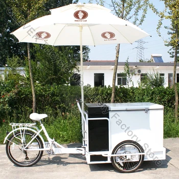 Електрическа кола с предно зареждане, за студени напитки, уличен автомат за сладолед, Триколка-рефрижератор с чадър