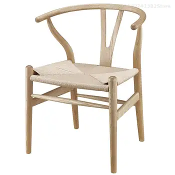 Дървена костен стол Hans Wegner, Y-образен стол Мебели за трапезария от масив ДЪБ с Луксозна маса за Хранене, Стол, Стол с Класически дизайн