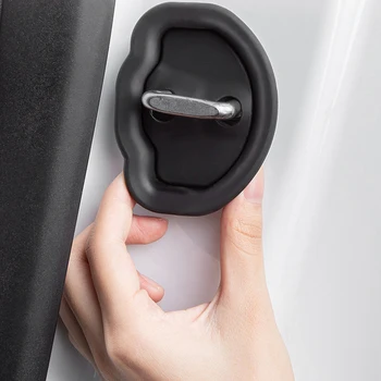 4шт Силикон авто автоматично заключване на вратите Ключалки калъф за Tesla, модел 3 Модел Y Гъвкав автомобил автоматично заключване на вратите протектор Аксесоари за интериора на колата