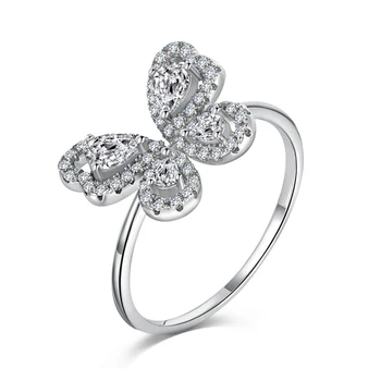 Пръстени от сребро WPB S925, женски Пенливи пръстен с пеперуда-капелькой, луксозни Дамски бижута с ярък циркониевым дизайн, подарък за момичета, парти