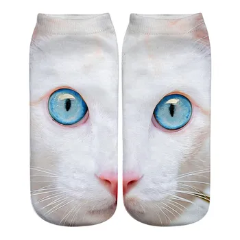 Нов дизайн, дамски зимни коледни чорапи с 3D принтом, забавни творчески памучни чорапи с котешки красива глава, Унисекс, Harajuku, детски подарък