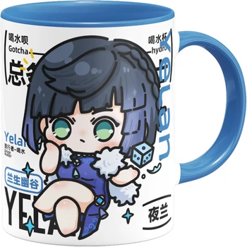 Оригинално аниме Genshin Impact Yelan Модни висока температура керамични кафеена чаша Чаша Карикатура Cosplay Студентски подарък за рожден Ден