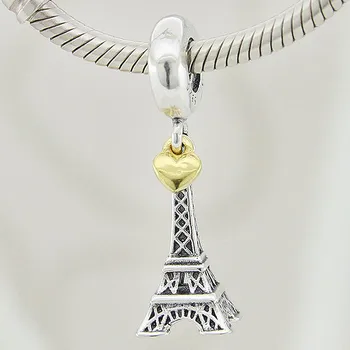 Оригинални мъниста с отложено във формата на Париж-Айфеловата кула и златния сърцето, подходящи за бусине от сребро 925 проба, Европейският гривни, бижута със собствените си ръце
