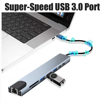 USB C HUB USB-Мулти HDMI-съвместим USB 3.0, RJ-45 Carder Reader OTG Адаптер, USB Сплитер за MacBook Pro Air HUB