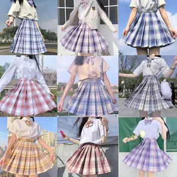 Harjuku Сладък Kawaii момиче-морячка, клетчатая униформи JK, пола, Риза, пълен комплект, японското училище рокля в стил колеж Лунната флот, средно рокля
