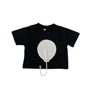 Детска риза от мек фин памук с принтом, годишният корейски стил, балон, къс ръкав, просто удобни ежедневни облекла за деца