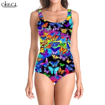 Женски бански костюм с принтом пеперуди, боди без ръкави, с ниско деколте, модни плажно облекло 2023, Нов Trajes De Baño