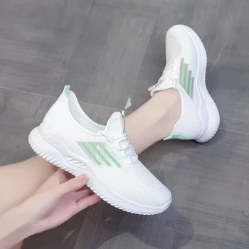 Дамски ежедневни обувки, модни дишащи пешеходни мрежести обувки на плоска подметка, женски бели маратонки, дамски обувки 2023 година