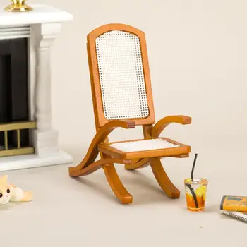 1:12 Куклена къща, модни реалистична модел ротангового стола, миниатюрни реколта модел на един стол от ратан, стоки за дома
