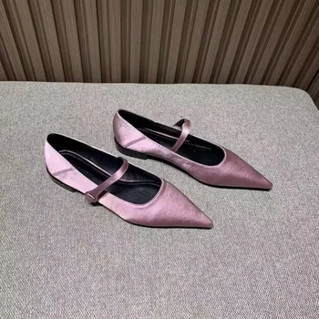 Дамски обувки с остър пръсти на тънък ток, дамски обувки на висок ток с цепка, дамски однотонная однотонная обувки с лек пръсти
