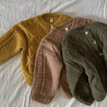 Зимни детски дрехи, пуловер с един гърди за момичета, кратък стил, жилетки за момчета, вязаный пуловер от 1 до 7 години