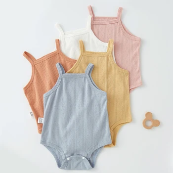 Модерна лятна памучен мека дрехи за малките момичета и момчета, едно парче сладък гащеризон-прашка за новородено, гащеризон за новородено, тела