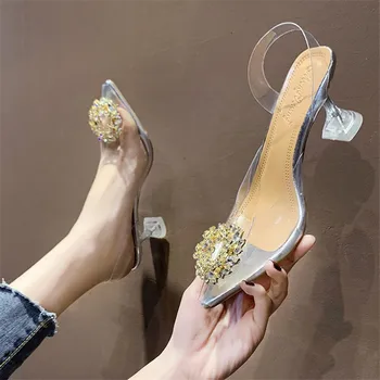 Дамски обувки на висок ток 2023 Прозрачни обувки на висок ток-секси сватбени обувки с остър отворени пръсти Модни дамски обувки на тънък висок ток