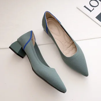 Дамски обувки на висок ток, големи размери, за боядисана вязаная дишаща удобна работна обувки на неподвижни гумена подметка, новост есента 2023 година