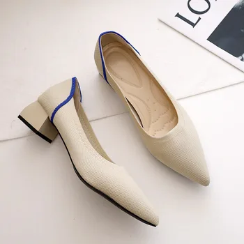 Дамски обувки на висок ток, големи размери, за боядисана вязаная дишаща удобна работна обувки на неподвижни гумена подметка, новост есента 2023 година
