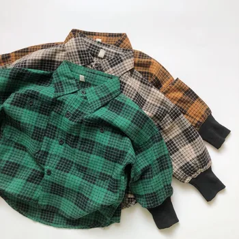 deer jonmi 2022, пролетни каре риза в корейски стил за малки момчета, всекидневни, детски палта с дълъг ръкав, детски ризи