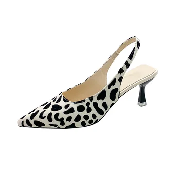 2023 Нова дамски обувки в римски стил, модерен, палав дамски сандали на висок тънък ток с леопардовым принтом, Sandalias De Mujer