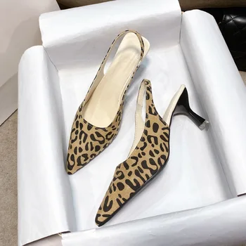 2023 Нова дамски обувки в римски стил, модерен, палав дамски сандали на висок тънък ток с леопардовым принтом, Sandalias De Mujer