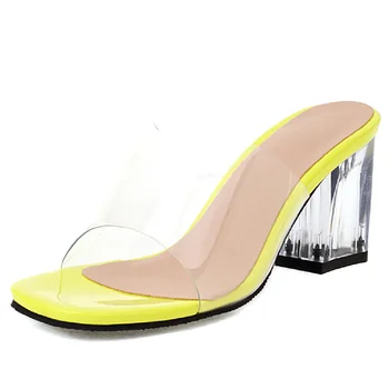 Модни дамски чехли на прозрачни токчета, прозрачна лятна обувки от PVC за жени, ежедневни, сандали, дамски джапанки, обувки за партита голям размер