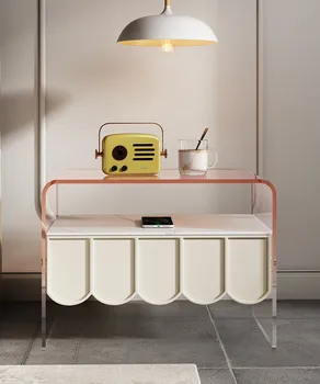 Интелигентна нощно шкафче Италианско минимализъм светло луксозен крем акрилни модерен малка странична масичка за спални